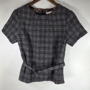 🆕️ Archerie NYC Boutique Black Plaid Wool Short Sleeve Top